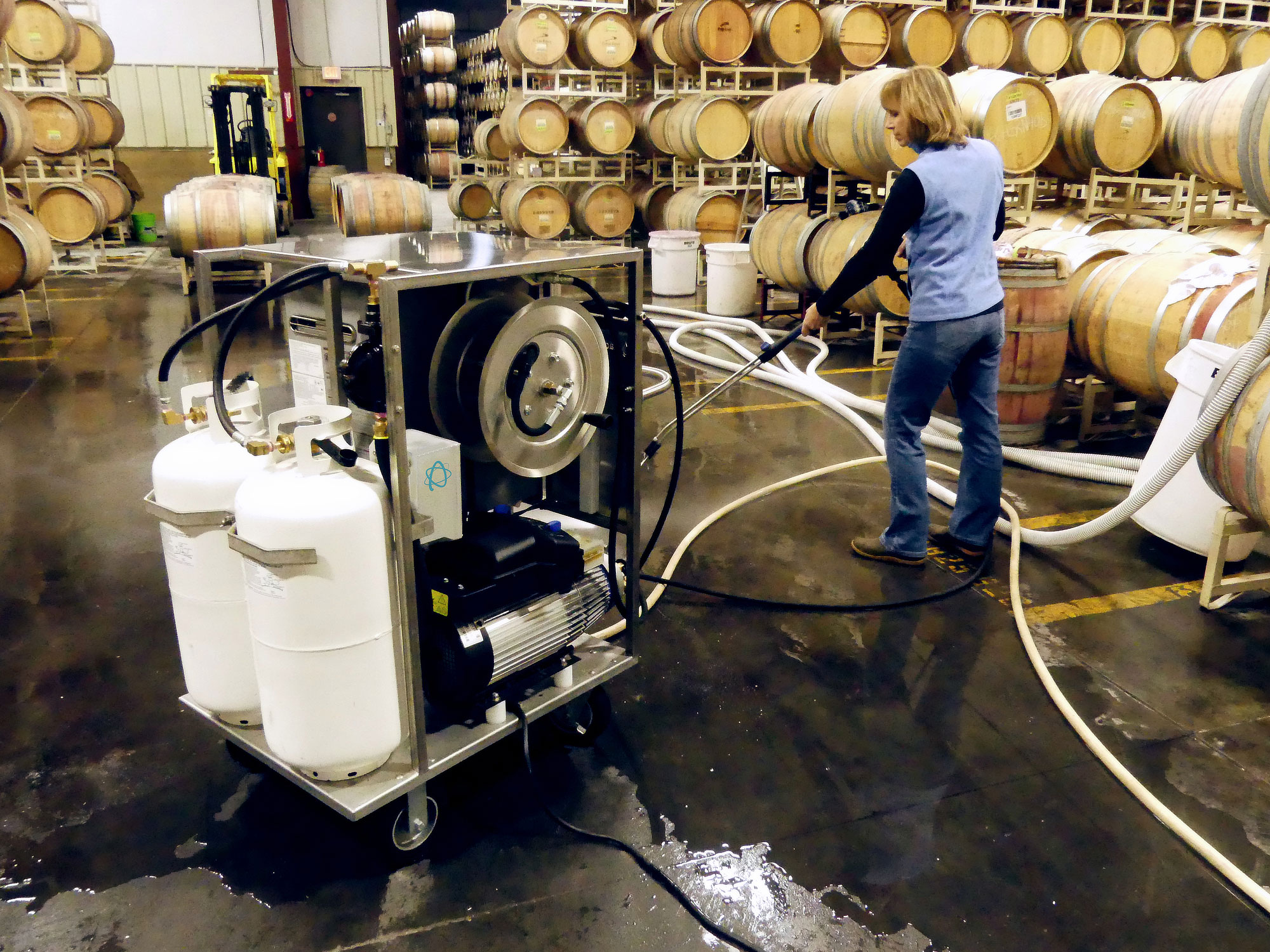 AaquaTools industrial cleaning equipment in use at a winery